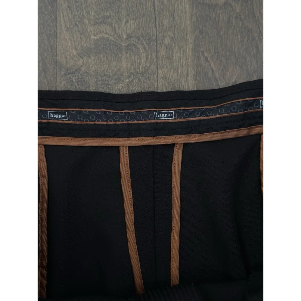 Haggar Mens Pleated Front Dress Pants Size 40X29 Black Expandable Waist Trousers